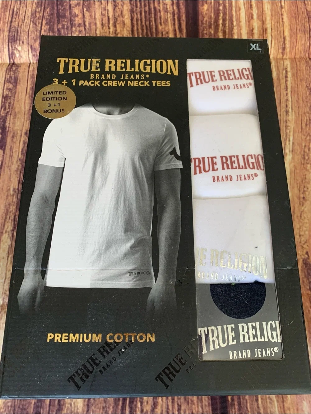 NIB True Religion Men's Short Sleeve Crew Neck 3+1 Pack White T-Shirts Size: XL